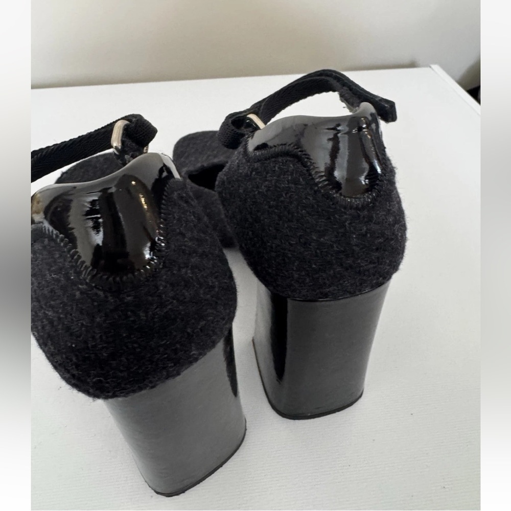 Prada Vintage 90s Black Wool Mary Jane Block Heels with Ankle Strap 38 8 - Picture 7 of 10